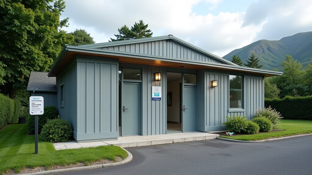 Clean public restroom facilities and parking area entrance at Killarney National Park picnic site