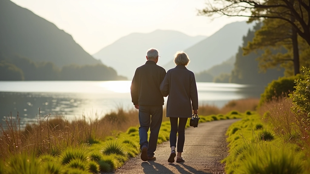 Seniors enjoying peaceful outdoor activities at a lakeside location